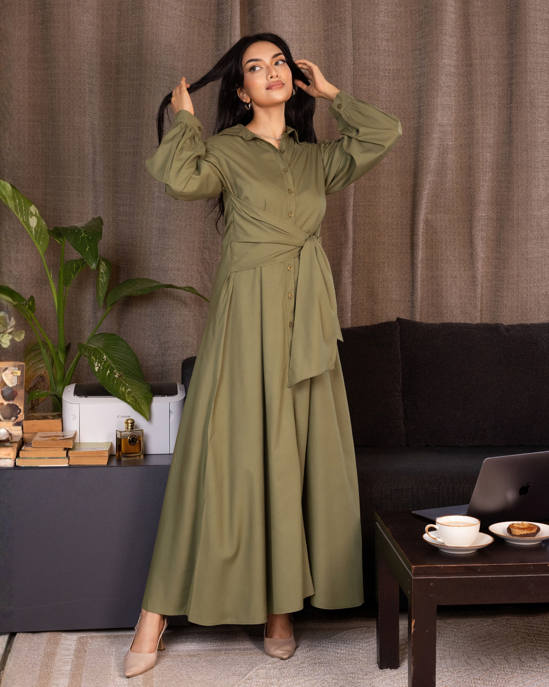 MAZIE FRONT CROSS OVER GREEN DRESS