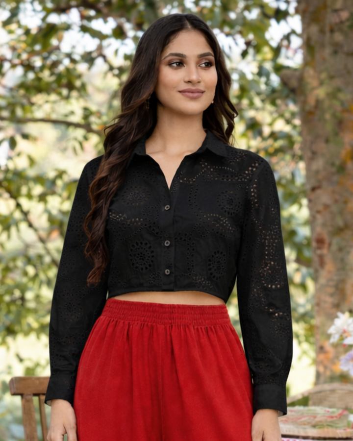 RUTH CUTLON LONG SLEEVE BLACK BLOUSE