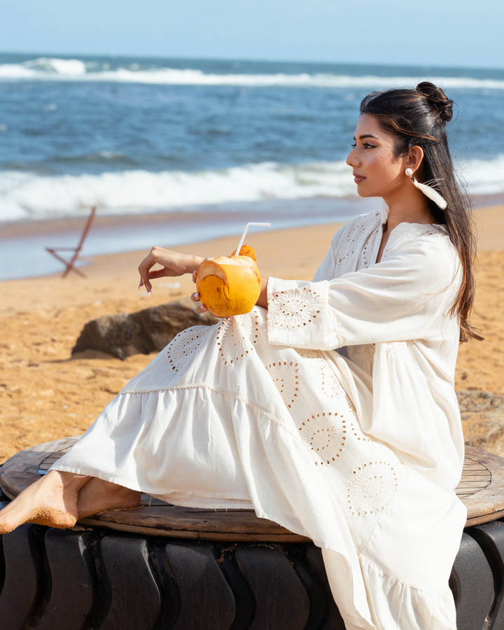 MARIA BUTTONED OFF WHITE MAXI DRESS