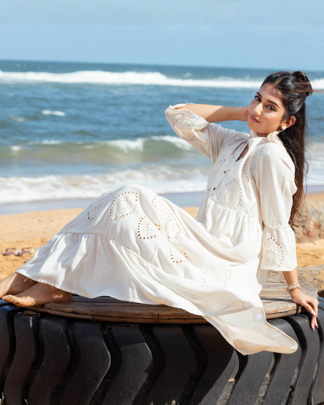 MARIA BUTTONED OFF WHITE MAXI DRESS