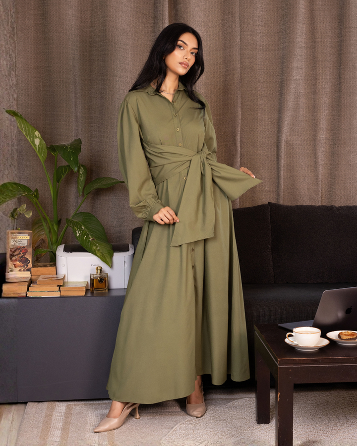 MAZIE FRONT CROSS OVER GREEN DRESS