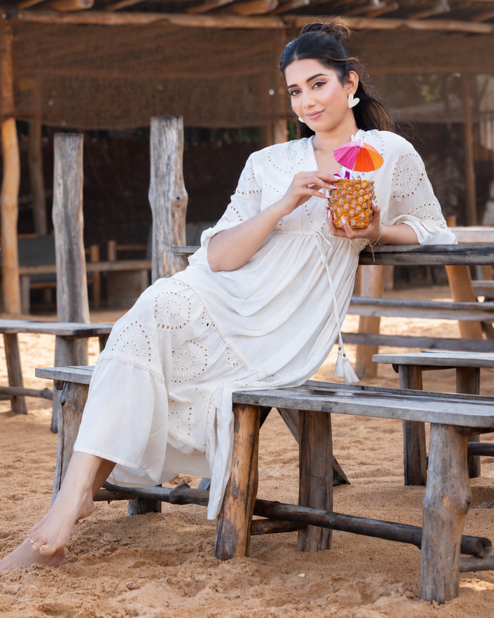 MIONA CUTLON OFF WHITE MAXI DRESS
