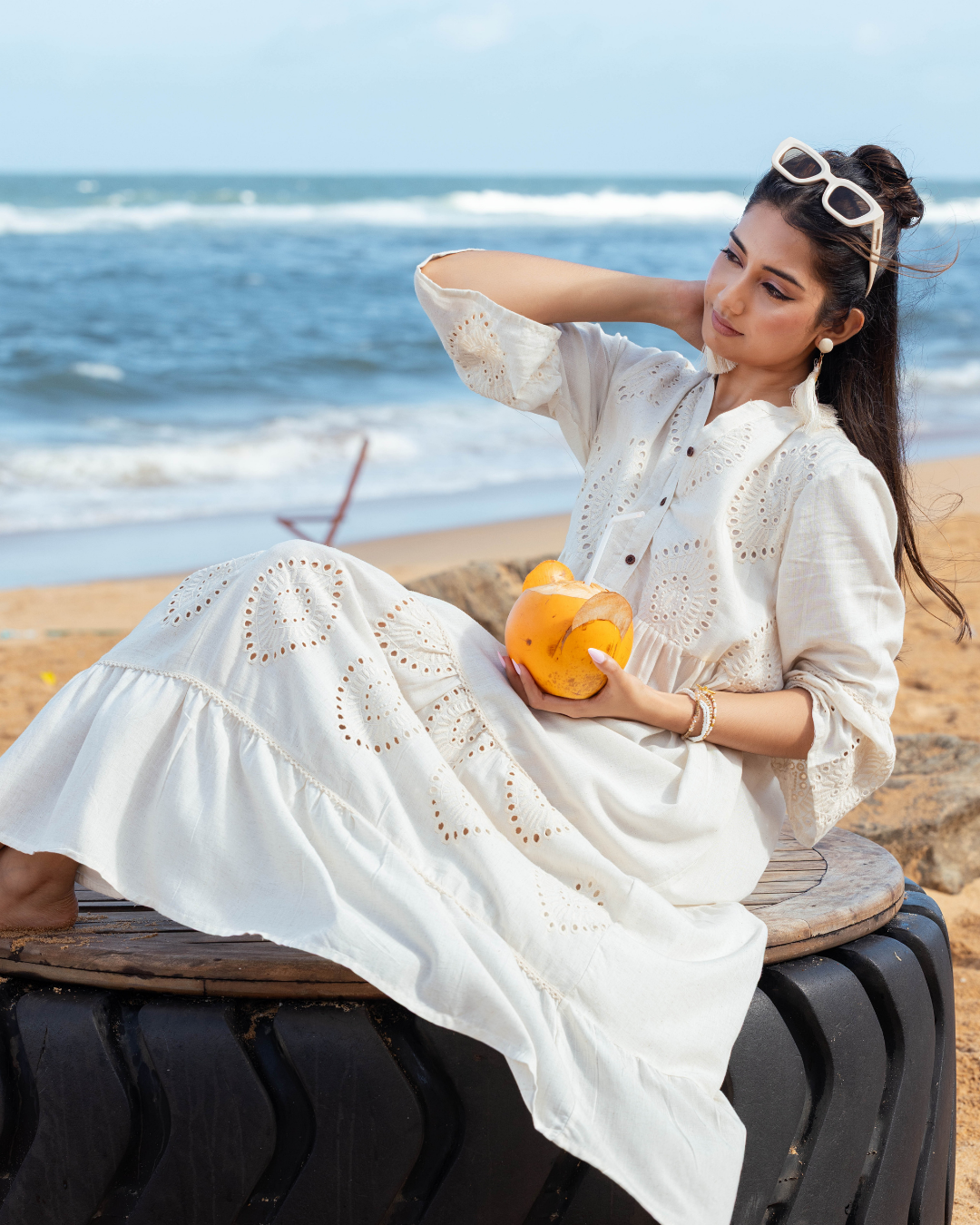 MARIA BUTTONED OFF WHITE MAXI DRESS