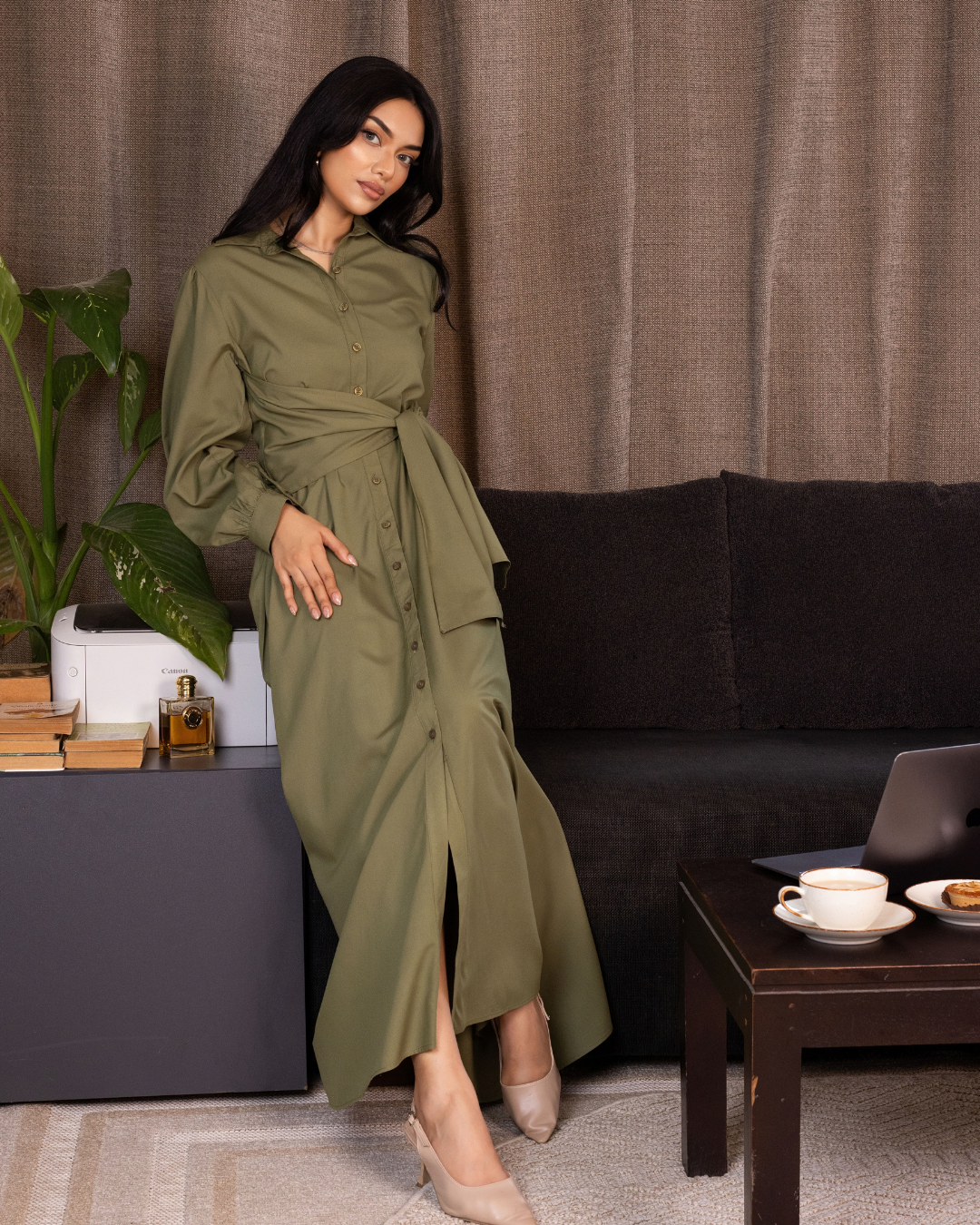 MAZIE FRONT CROSS OVER GREEN DRESS