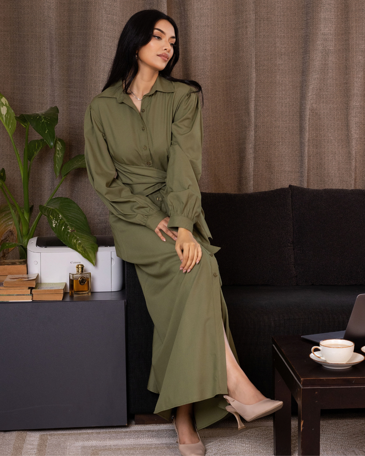 MAZIE FRONT CROSS OVER GREEN DRESS