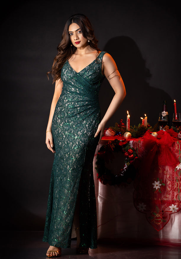 VIVICA SLEEVELESS GREEN MAXI DRESS