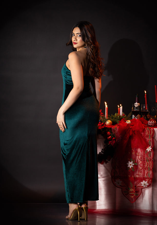 ALIZA HALTER NECK LONG GREEN DRESS