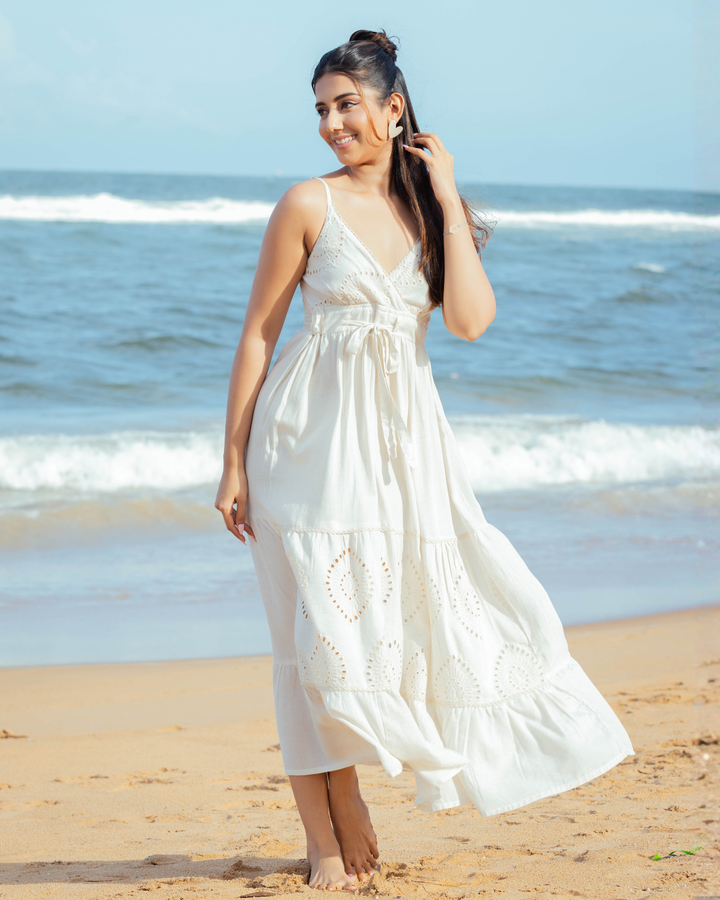 KIARA CUTLON STRAP OFF WHITE MAXI DRESS