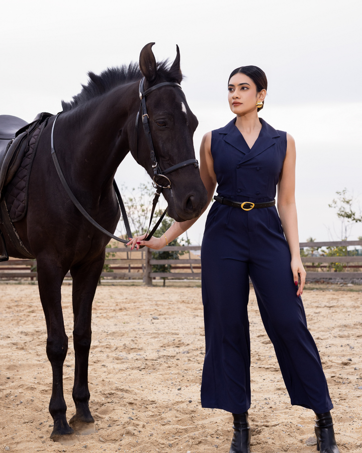 JULIA LAPEL COLLAR NAVY BLUE JUMPSUIT