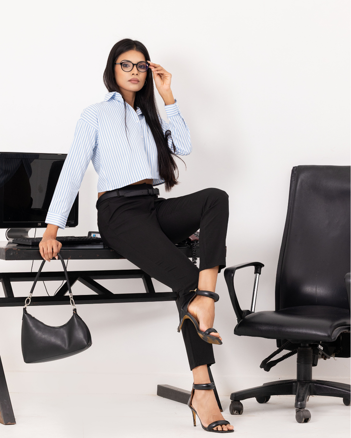 AMBUR PENCIL CUT OFFICE BLUE PANT