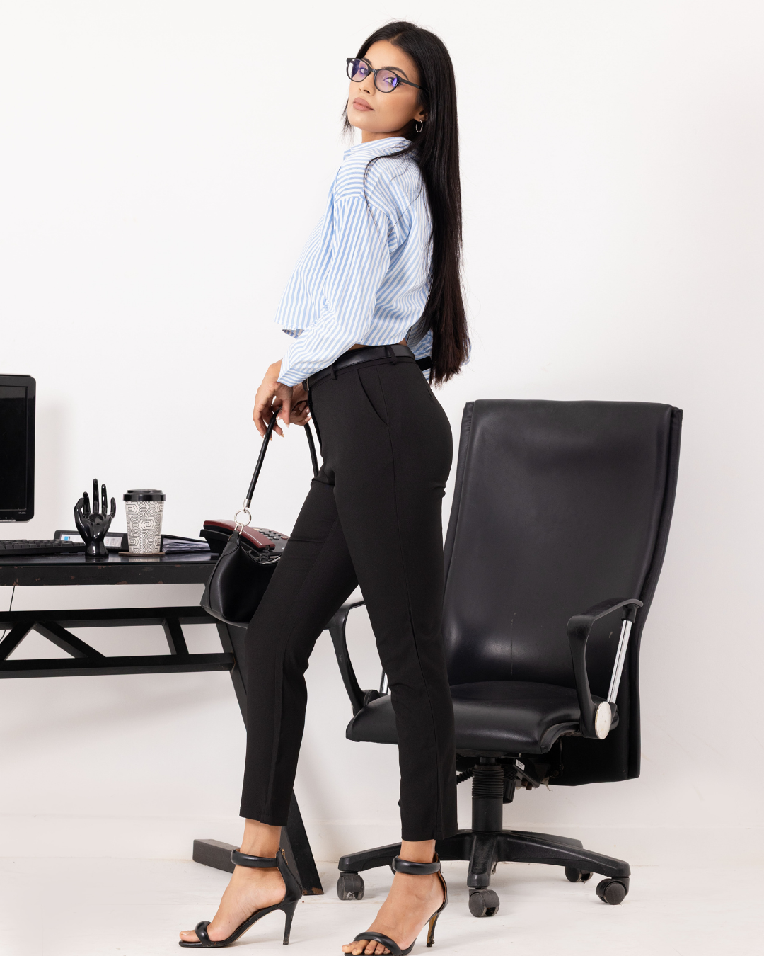 AMBUR PENCIL CUT OFFICE BLUE PANT