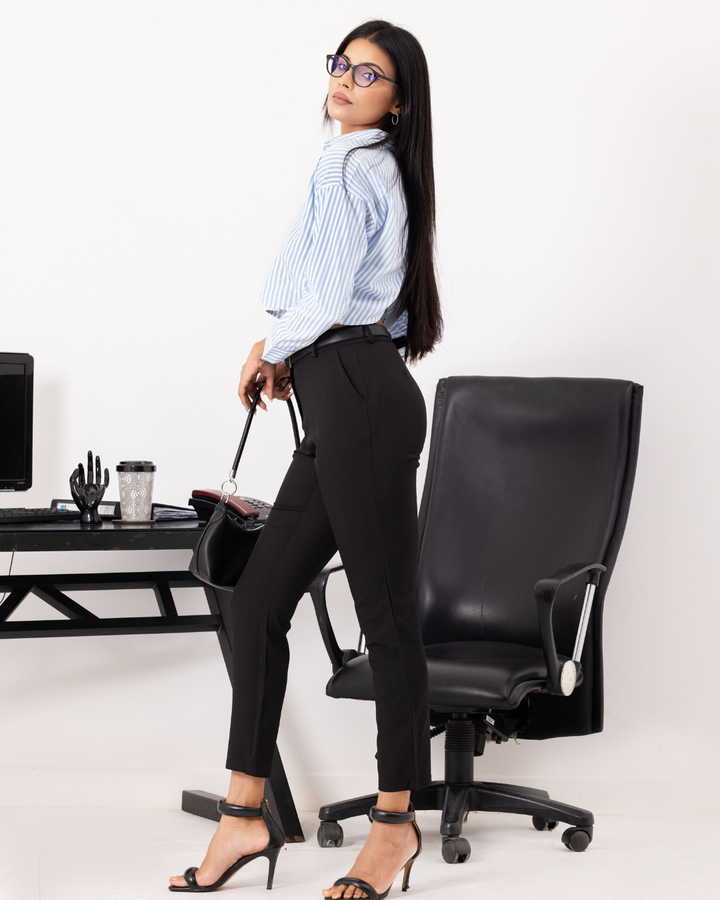 AMBUR PENCIL CUT OFFICE BLUE PANT