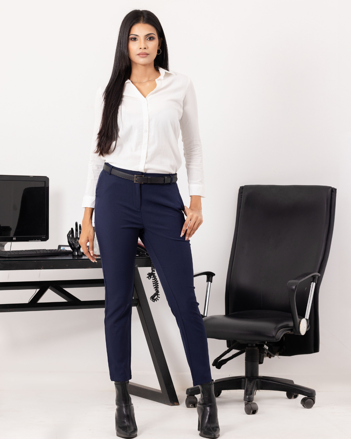 AMBUR PENCIL CUT OFFICE BLUE PANT