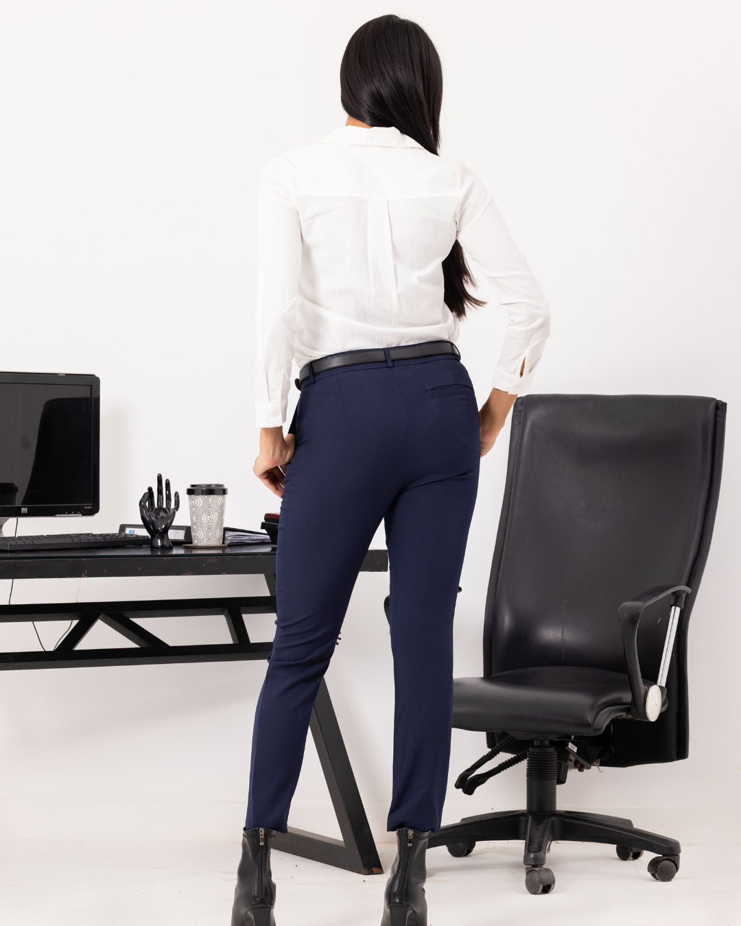 AMBUR PENCIL CUT OFFICE BLUE PANT