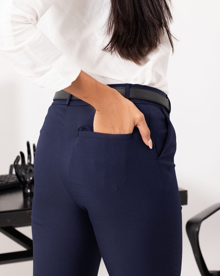 AMBUR PENCIL CUT OFFICE BLUE PANT