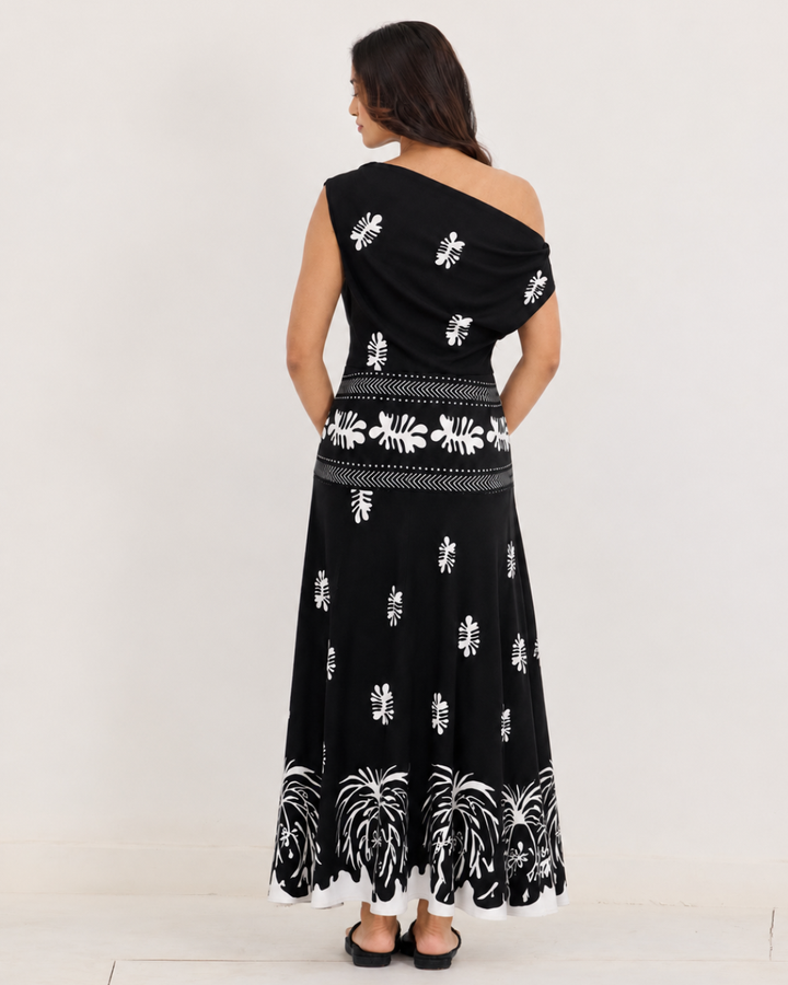 CELINE SHOULDER RUCHED MAXI DRESS