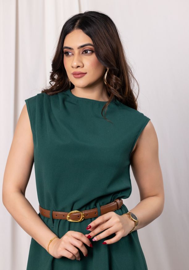 AZERIA SLEEVELESS GREEN MIDI DRESS