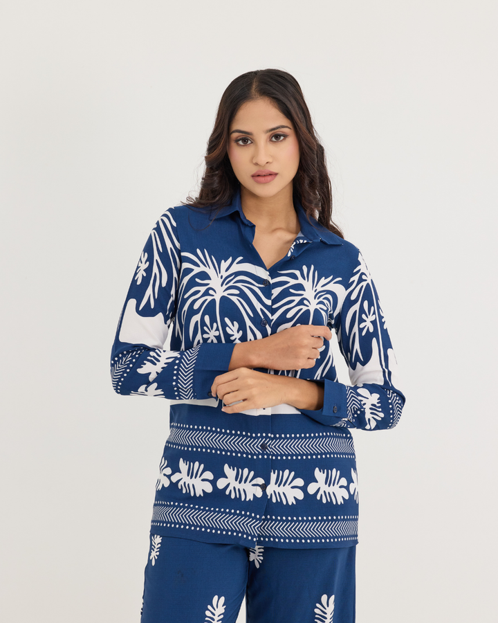 LEONIE PRINTED BLUE BLOUSE