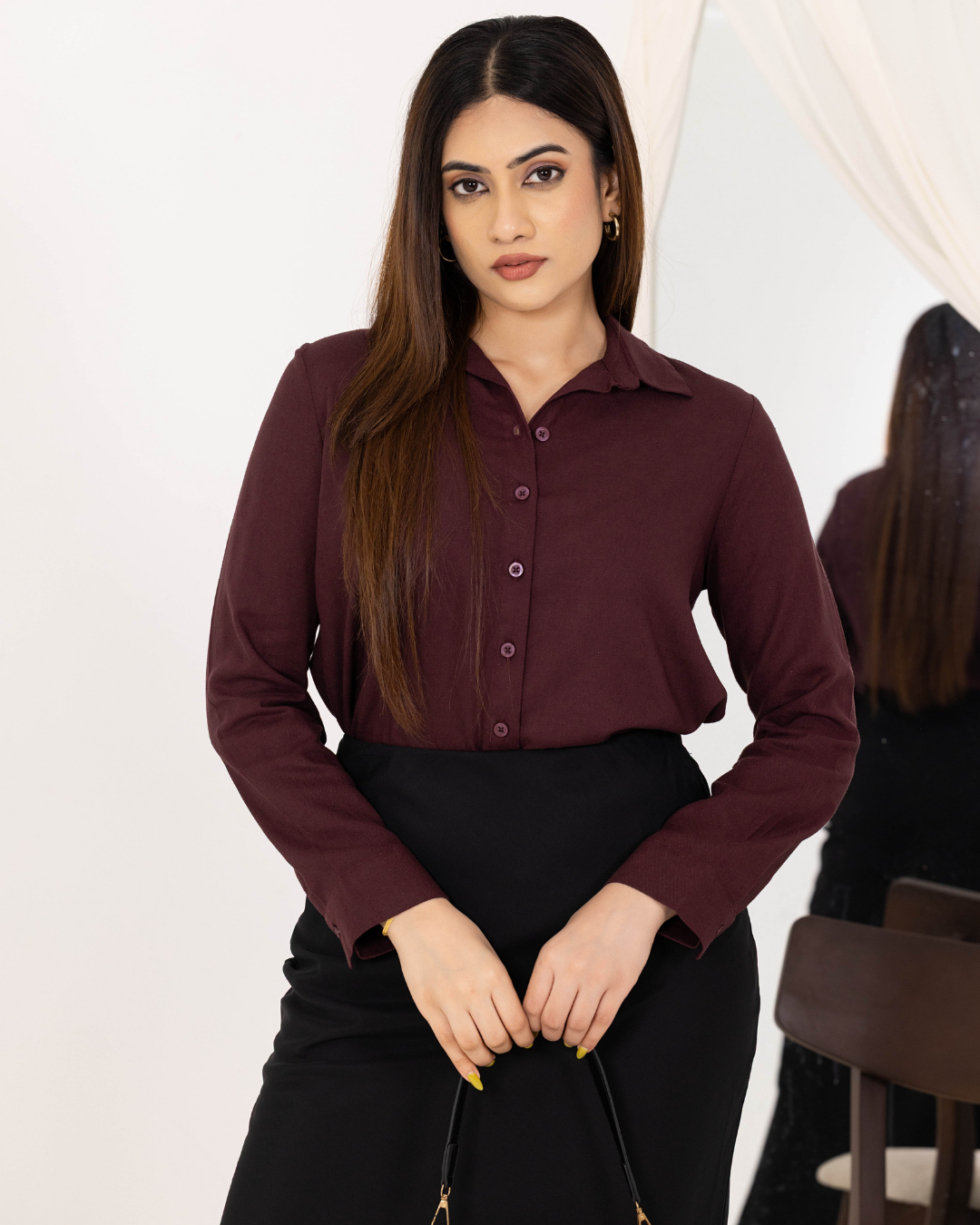 LISA LONG SLEEVE BROWN BLOUSE