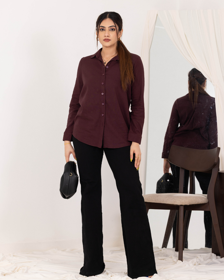 LISA LONG SLEEVE BROWN BLOUSE