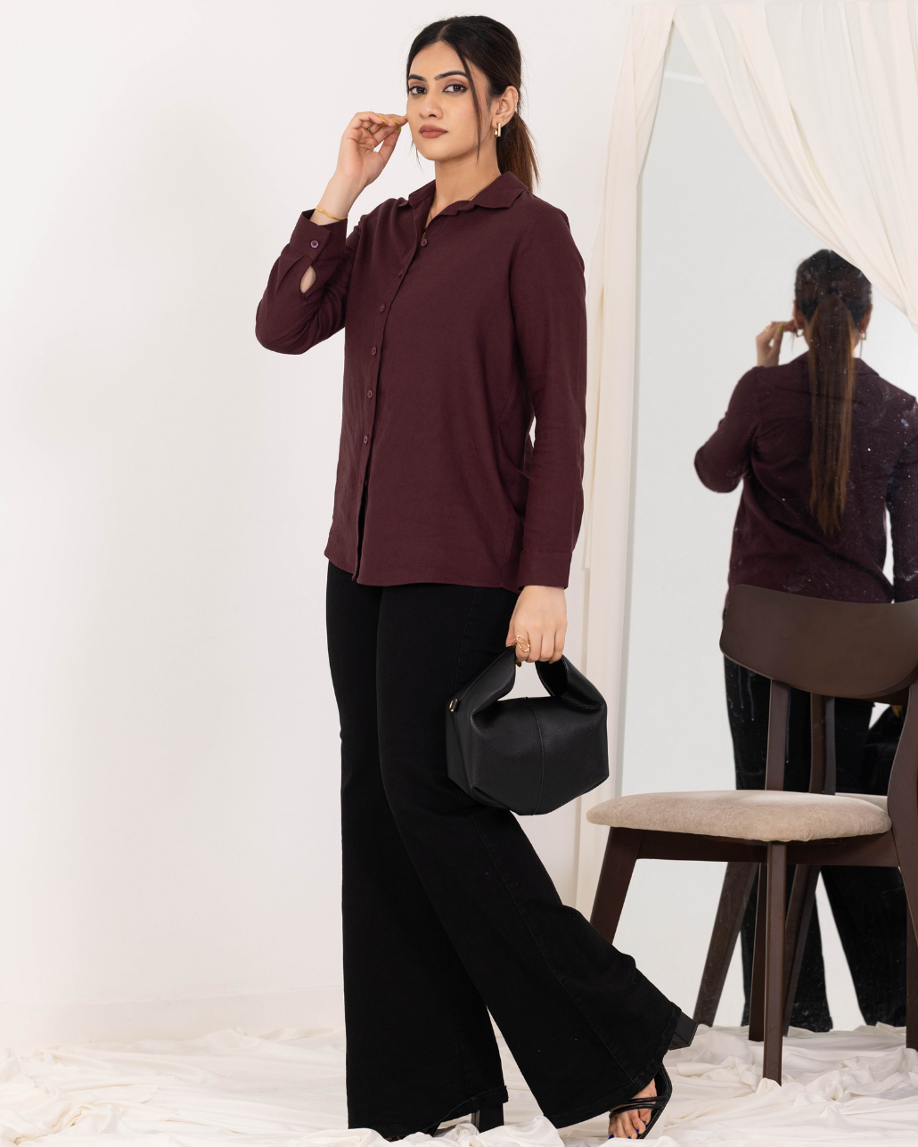 LISA LONG SLEEVE BROWN BLOUSE