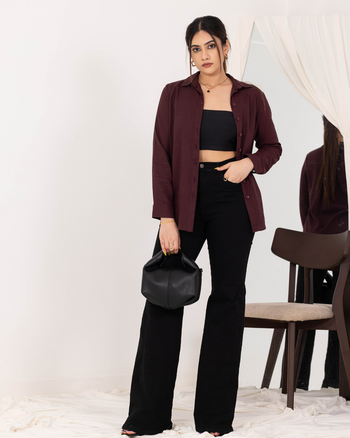 LISA LONG SLEEVE BROWN BLOUSE