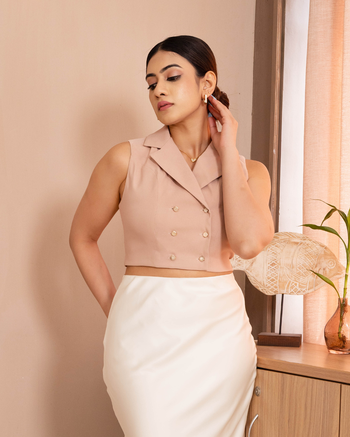 KAIRA DOUBLE BUTTON LAPEL COLLAR TOP