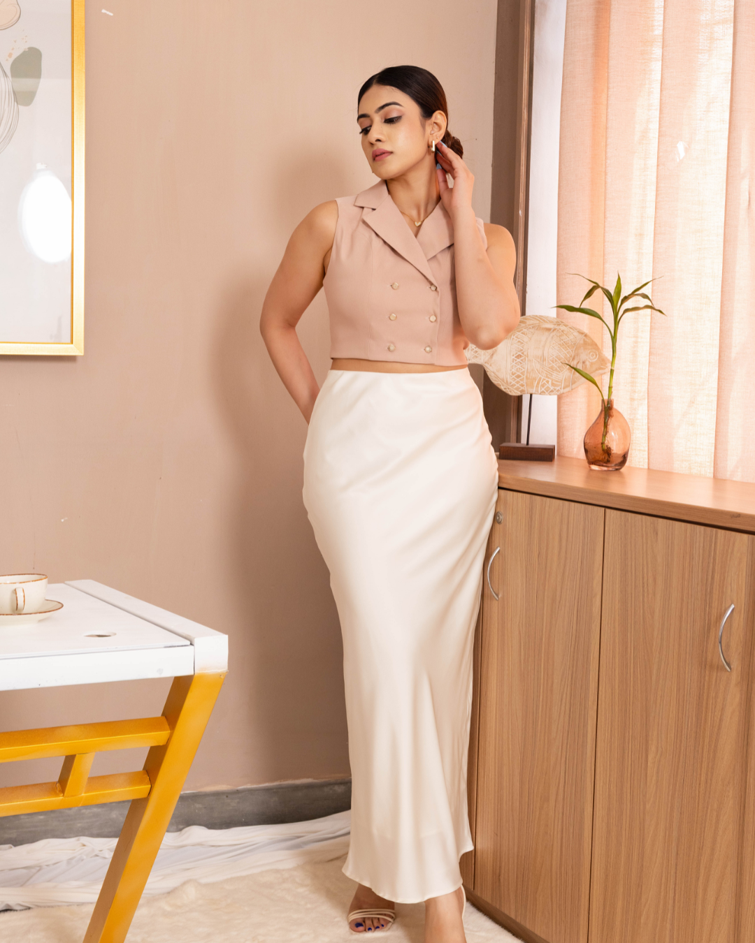 KAIRA DOUBLE BUTTON LAPEL COLLAR TOP