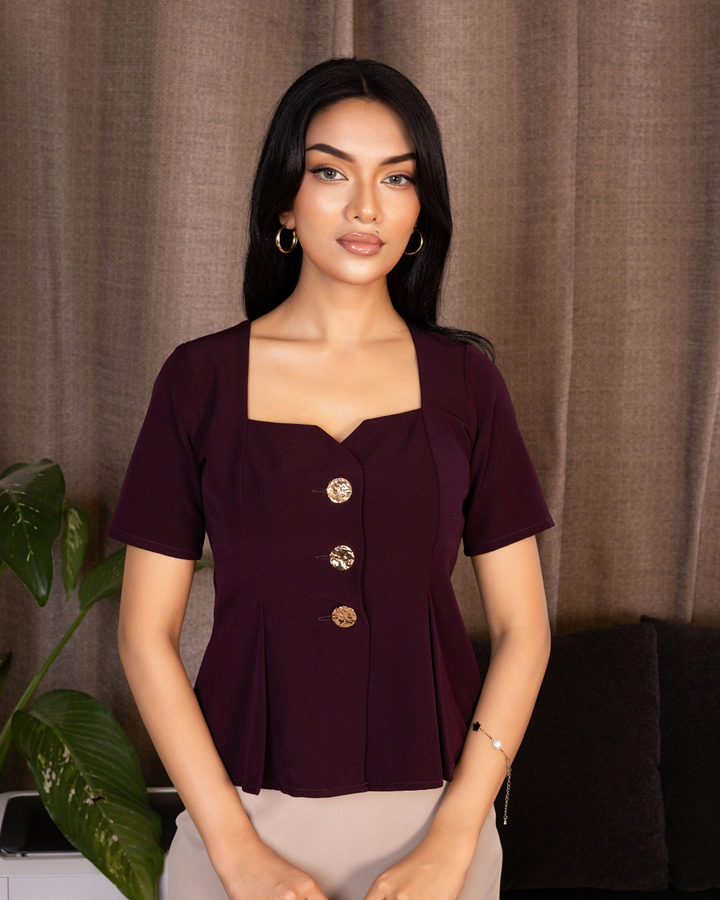 FIRERIE MAROON SHORT SLEEVE BLOUSE