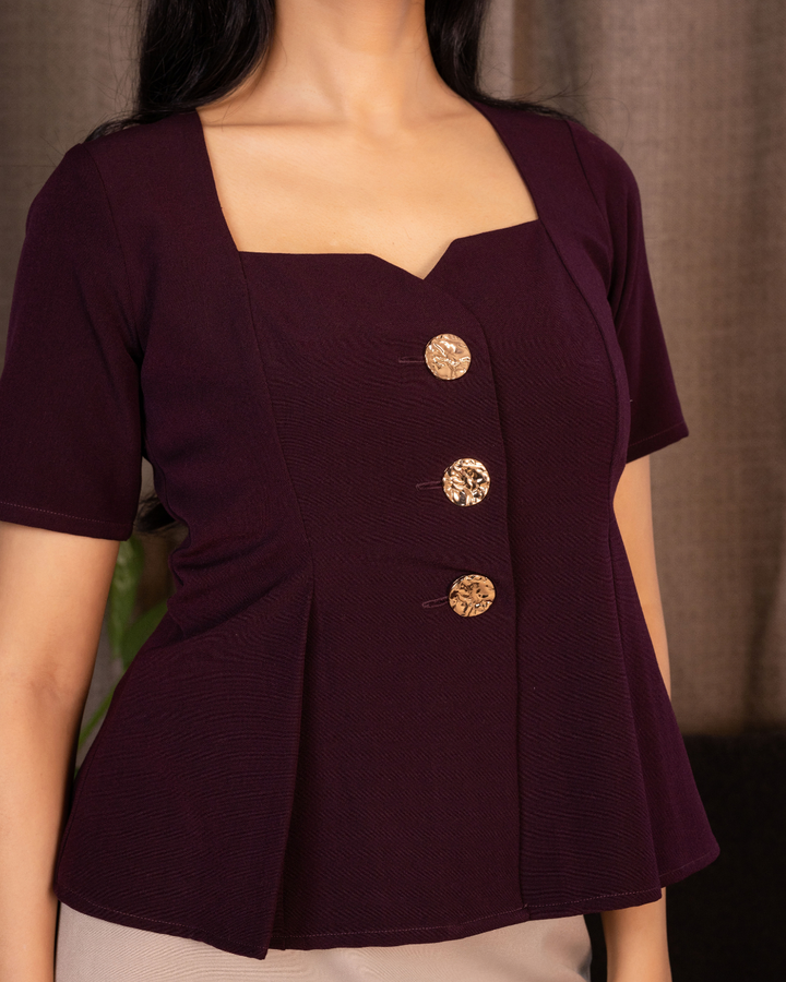 FIRERIE MAROON SHORT SLEEVE BLOUSE