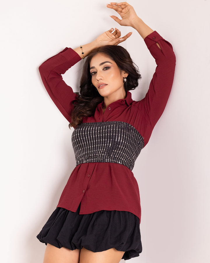 LISA LONG SLEEVE RED BLOUSE