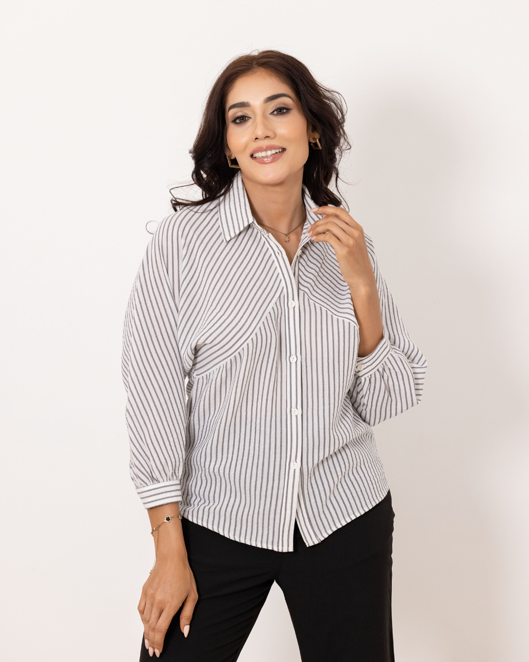 AYLA STRIPE WHITE COLLARED SHIRT