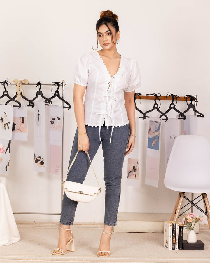 FIORA FRONT TIED WHITE BLOUSE