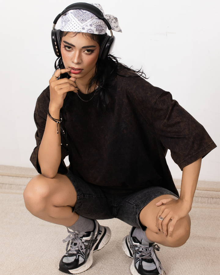BROWN JADE ACID WASH BAGGY TEE