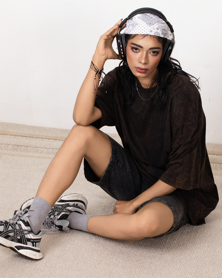 BROWN JADE ACID WASH BAGGY TEE
