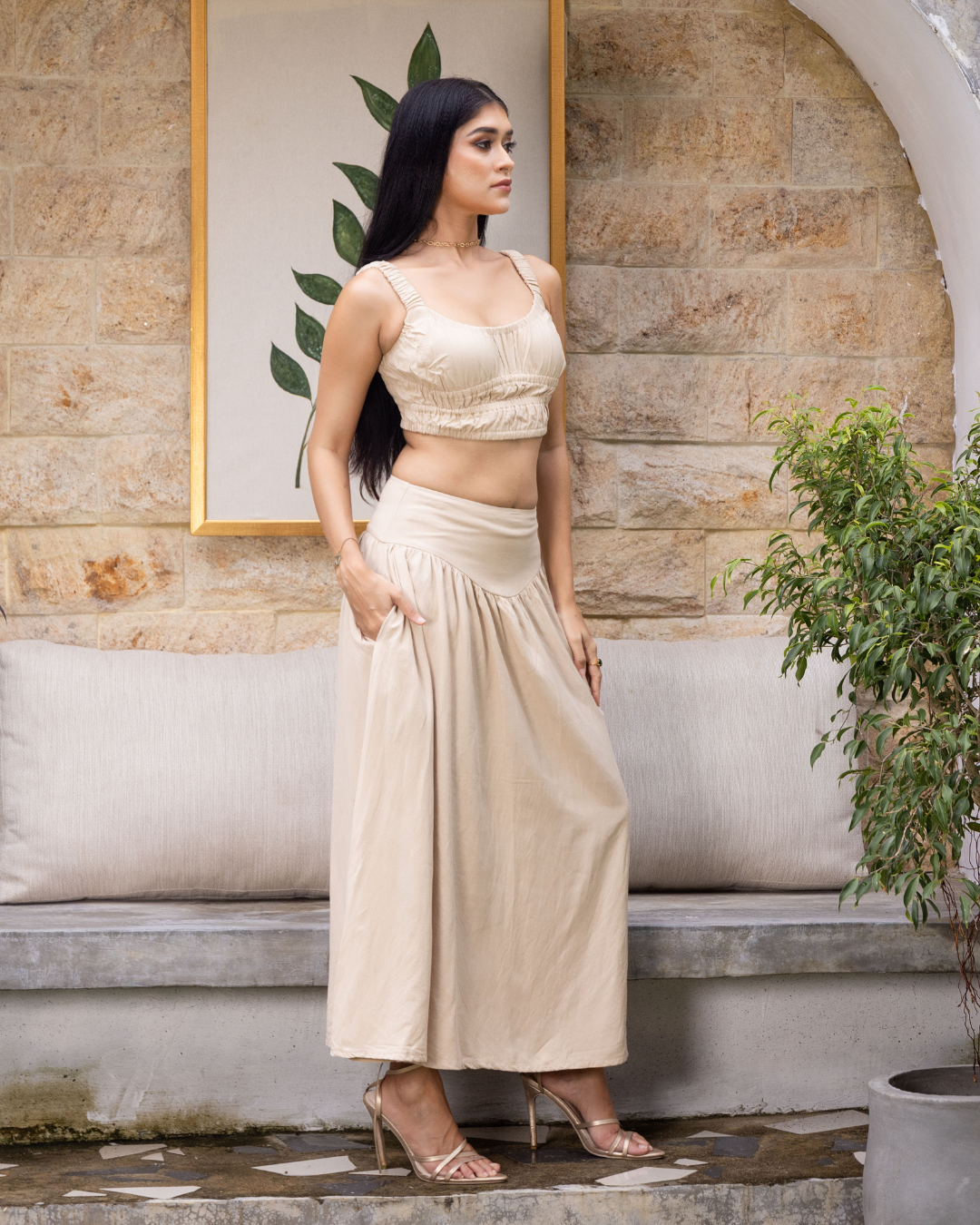 KORA HIGHWAIST DARK BEIGE SKIRT