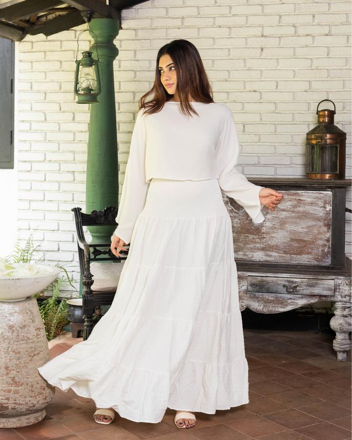 ALESSIYA WHITE WIDE SLEEVE CROP TOP