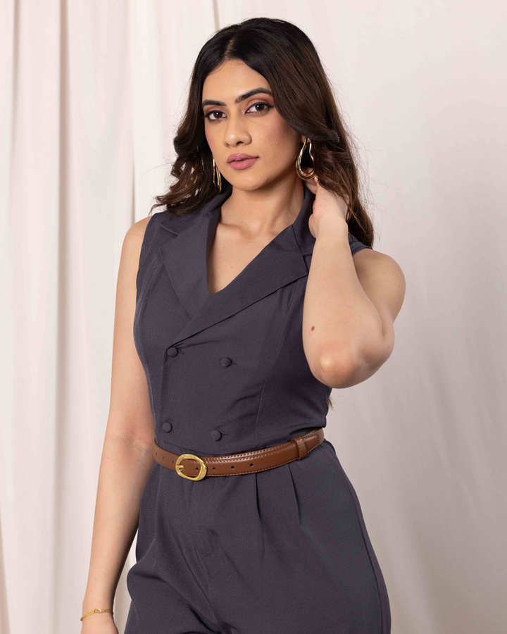 JULIA LAPEL COLLAR ASH JUMPSUIT