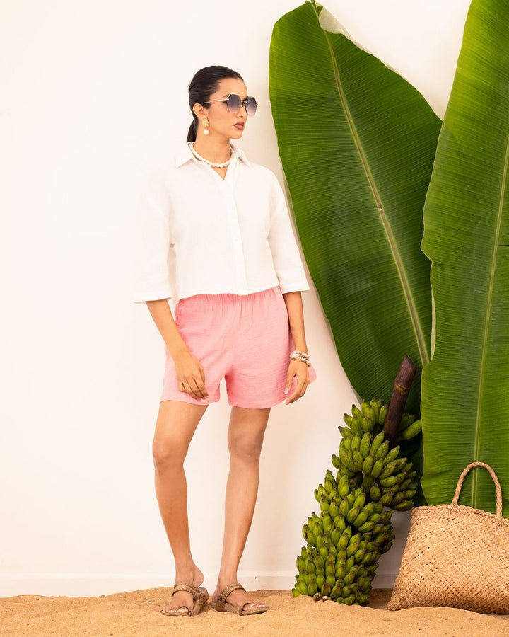 ZERAH SHORT SLEEVE WHITE CROP TOP