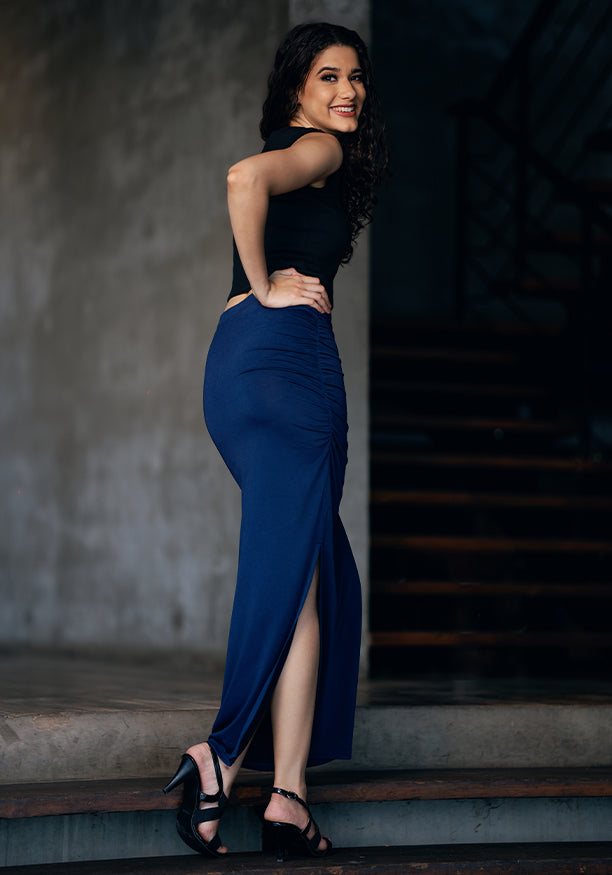 NOVA ROUCHED BLUE SKIRT