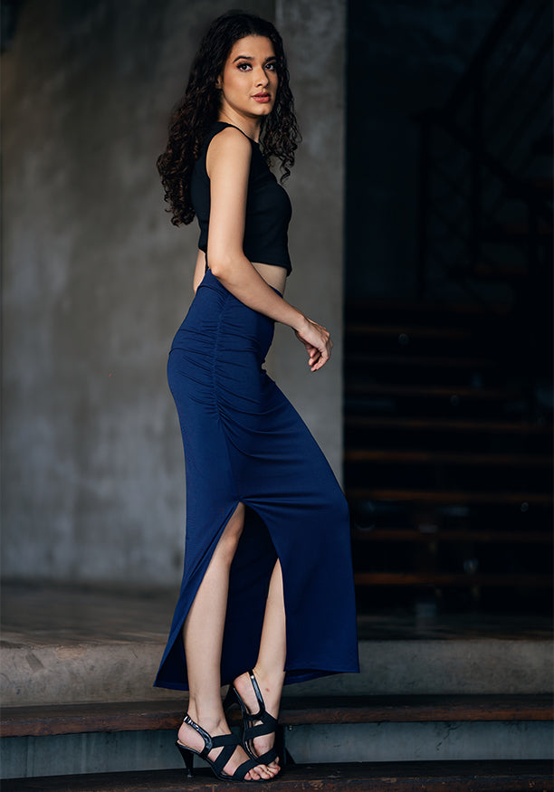 NOVA ROUCHED BLUE SKIRT