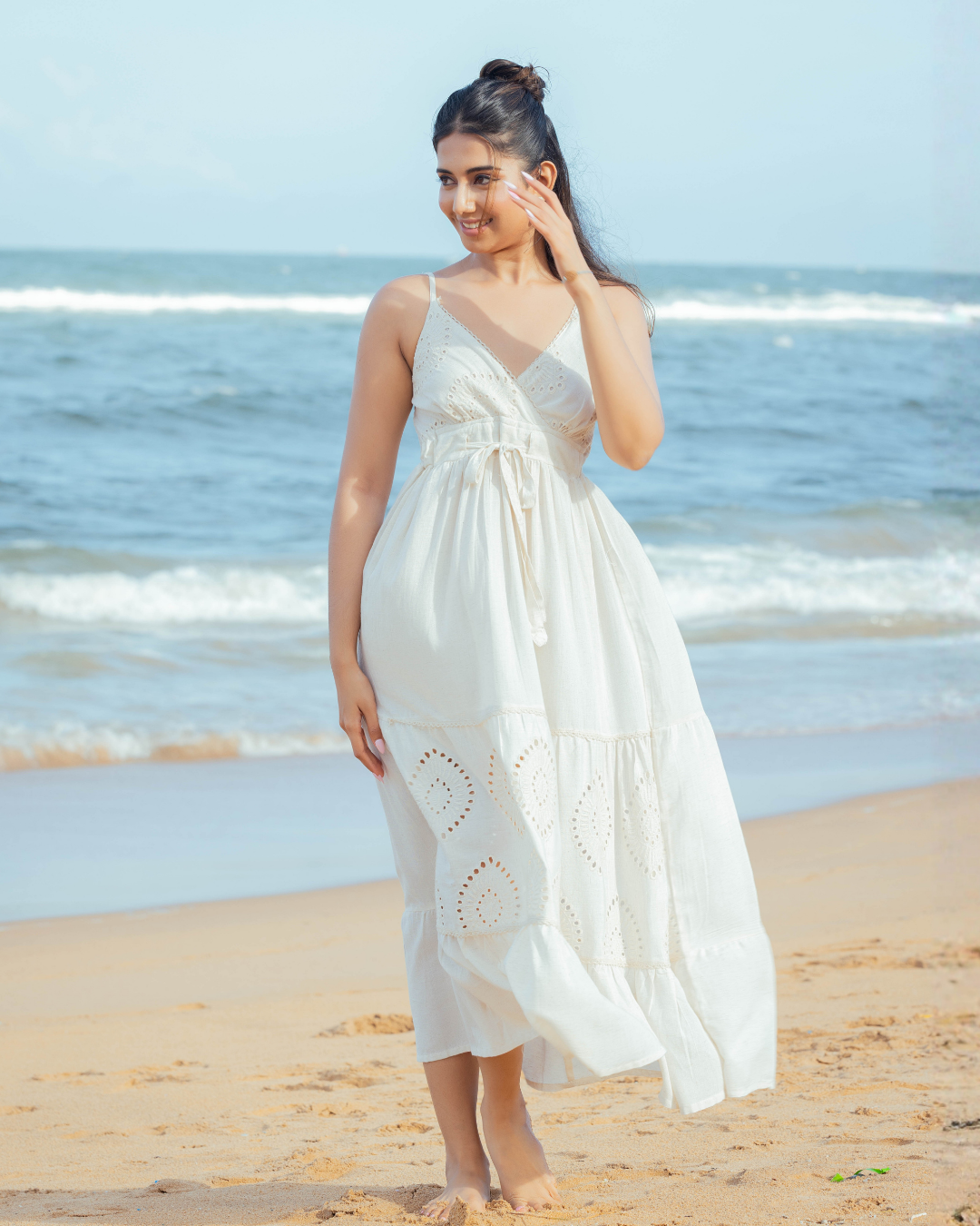 KIARA CUTLON STRAP OFF WHITE MAXI DRESS
