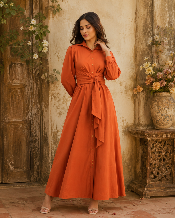 MAZIE FRONT CROSS OVER ORANGE DRESS