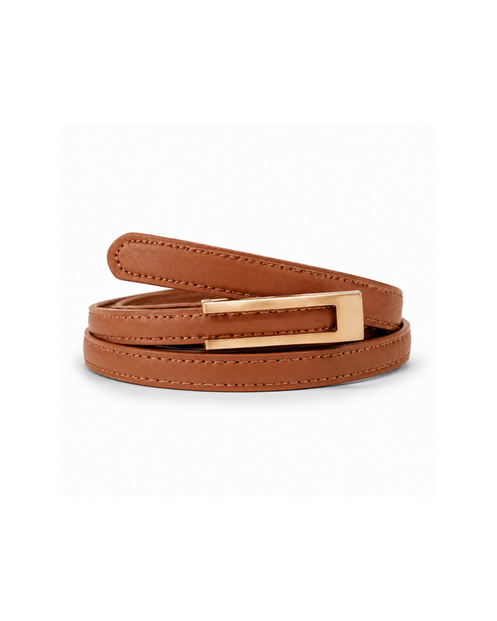 ALLOY BUCKLE LEATHER BROWN BELT