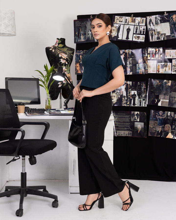 ANORA V NECK TEAL TOP