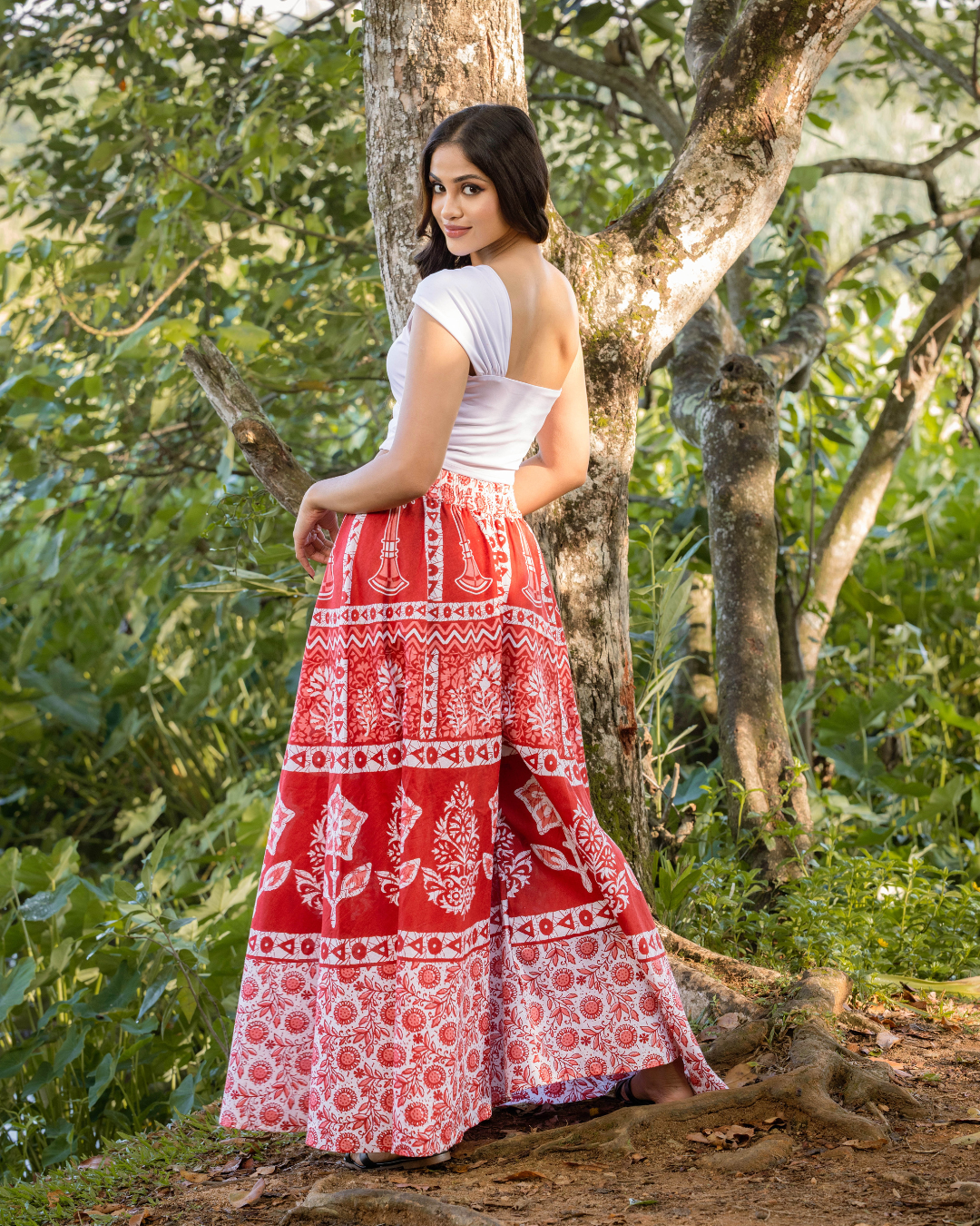 ELIZA PRINTED PLAZO RED PANT