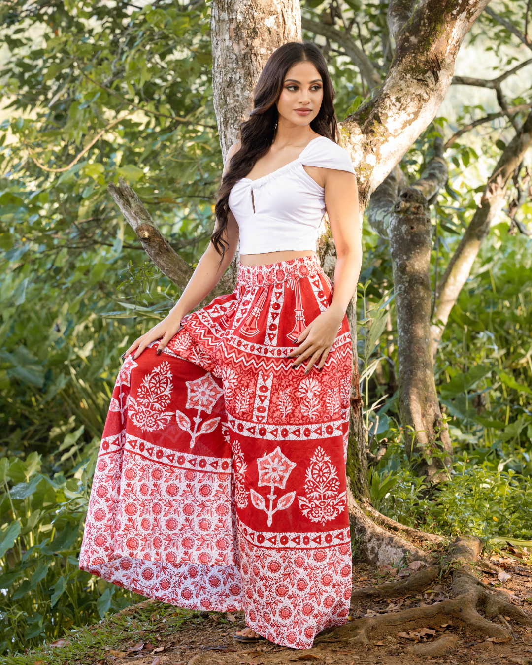 ELIZA PRINTED PLAZO RED PANT