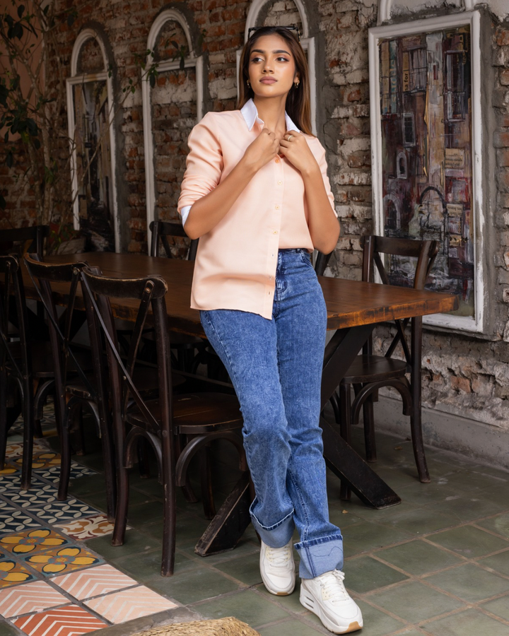 REYA ORANGE LONG SLEEVE CUFF BLOUSE