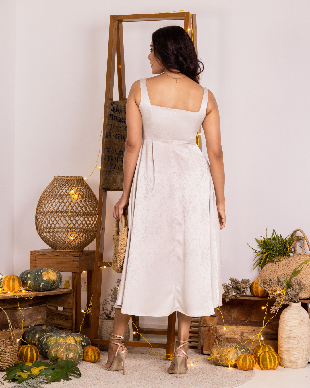 AMORA IVORY SQUARE NECK MIDI DRESS