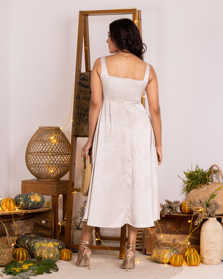 AMORA IVORY SQUARE NECK MIDI DRESS